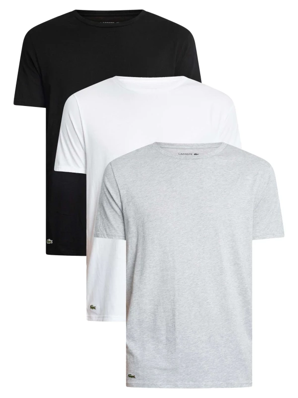 Image of Lacoste 3 Pack Crew Lounge T-Shirts Black/Grey/White XXL