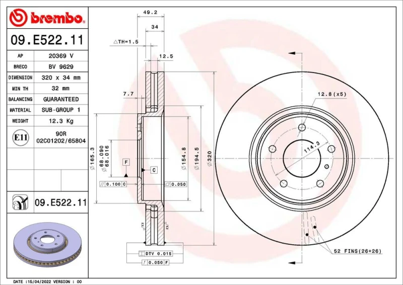Image of BREMBO Brake disc BREMBO 09.E522.11