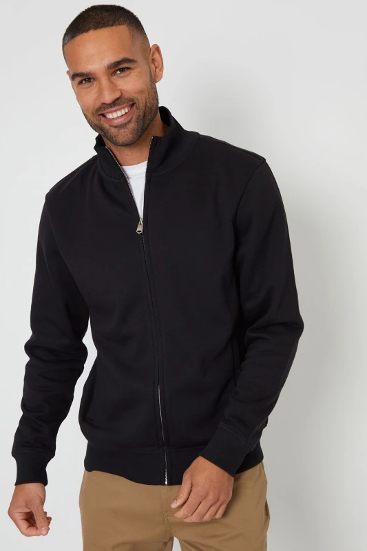 Image of Threadbare Threadbare Men 'Lynne' Funnel Neck Zip Through Sweatshirt in Black Size: Medium Black M Male 7625914452160