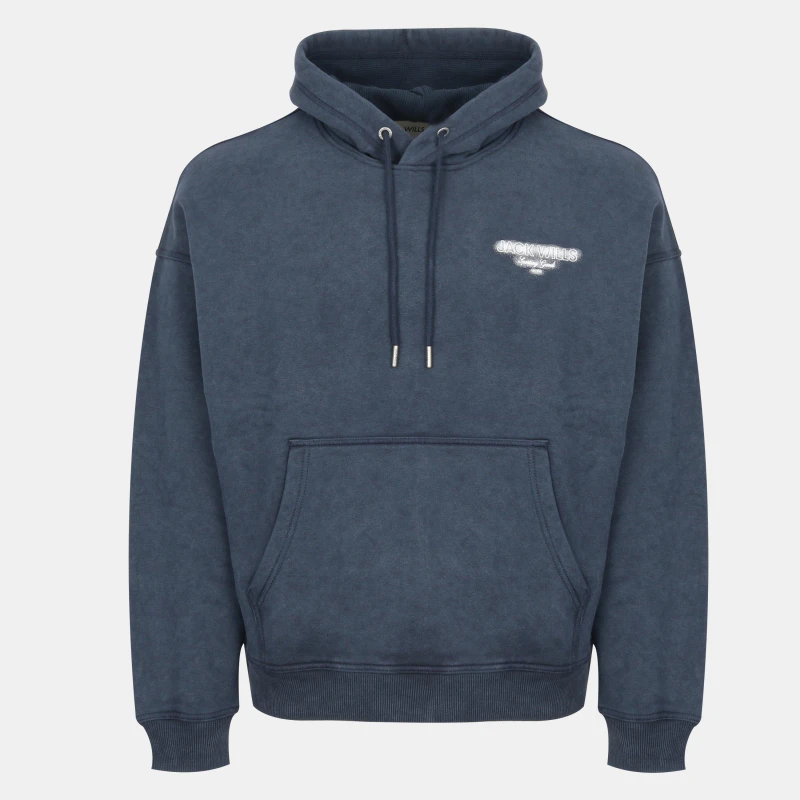 Image of Jack Wills Mens Script Cotton Long Sleeve Oversized Fit Hoodie Navy male S