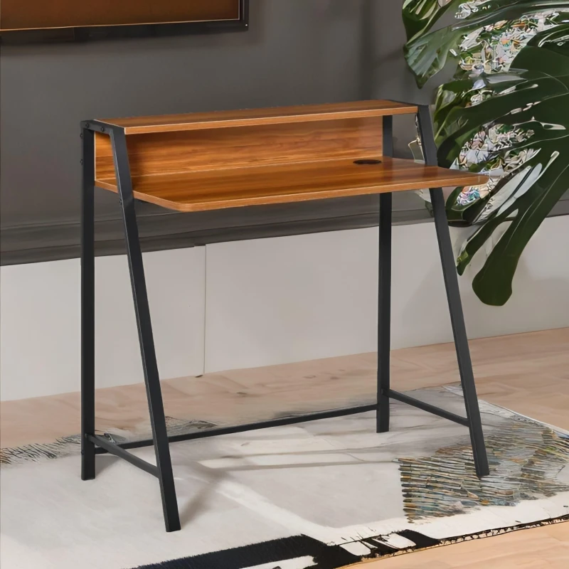 Image of Rafaelo Mobilia 84CM Walnut Wide Computer Desk With Metal Frame in Dark Brown Dark Brown Unisex