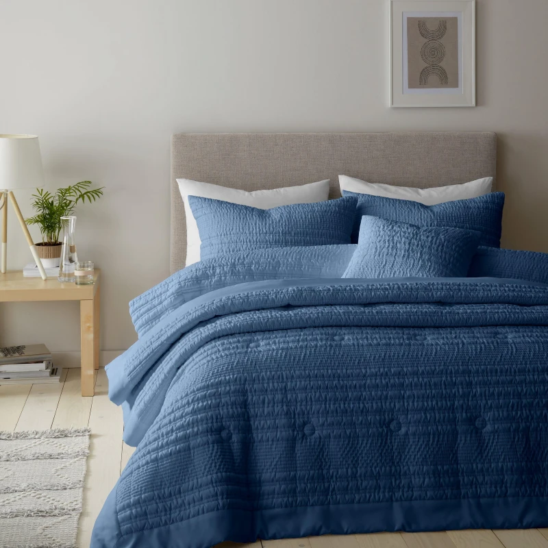 Image of Catherine Lansfield Lennon Stripe Duvet Cover Set Duvet Cover Sets Single Blue 42943018010