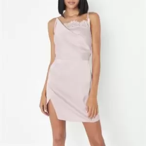 Missguided Cowl Neck Asymmetric Lace Slip Mini Dress - Pink