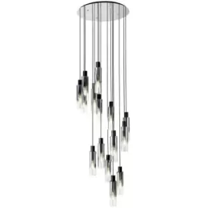 image of Luminosa Round Pendant, 15 Light Adjustable E27, Black, Smoke Fade Glass, Item Weight: 25.3kg