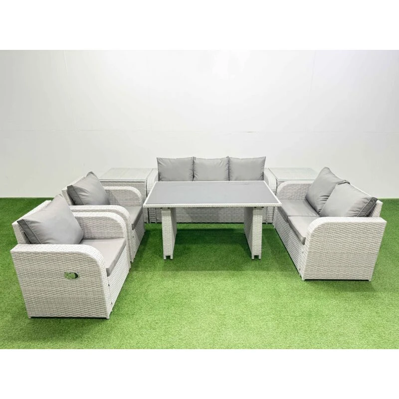 Image of Fimous 7 Seater Garden Furniture Set 2 Side Tables Light Grey Light Grey Unisex
