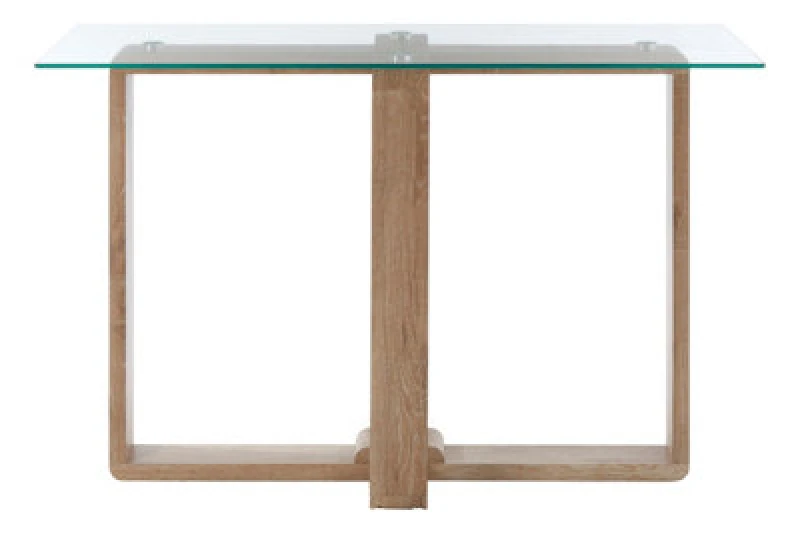 Image of Premier Housewares Tempered Glass Console Table, Elegant Hallway Table For Livingroom, Airy Modern Console Table For Bedroom Natural