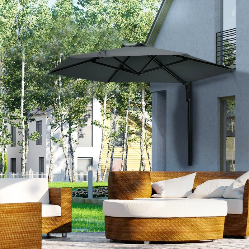 Image of Outsunny 2.5m Wall Mounted Parasol - Outsunny 84D-210V00CG