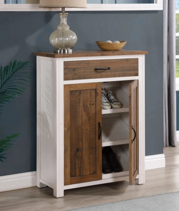 Image of Baumhaus Splash Of White - Shoe Storage Cupboard With Drawer