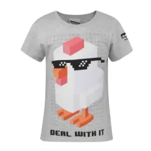 Image of Crossy Road Childrens/Girls Official Deal With It Short Sleeved T-Shirt (Years (5/6)) (Light Grey)