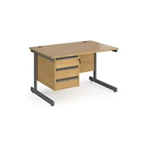 Image of Dams International Straight Desk with Oak Coloured MFC Top and Graphite Frame Cantilever Legs and 3 Lockable Drawer Pedestal Contract 25 1200 x 800 x