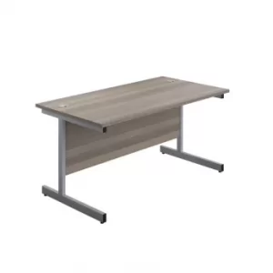 image of 1200 X 600 Single Upright Rectangular Desk Grey Oak-Silver