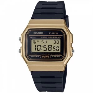 Image of Casio F91WM-9AEF Casual Digital Watch with Black Rubber Strap & Gold Plated Case