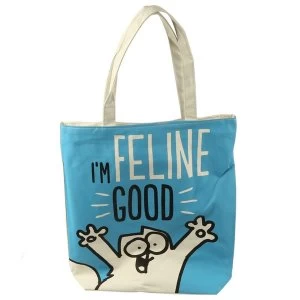 image of Simons Cat I'm Feline Fine Handy Cotton Zip Up Shopping Bag