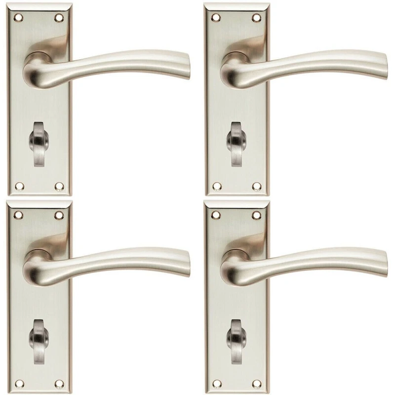 Image of Loops 4x Chunky Curved Tapered Handle on Bathroom Backplate 150 x 50mm Satin Nickel Metallics