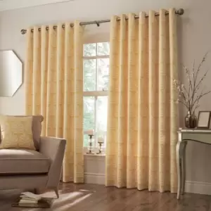 Image of Paoletti Horto Embroidered Ringtop Eyelet Curtains (Pair) Polyester Ochre (168X137Cm)