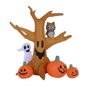 image of All Hallows 2.4m Halloween Inflatable Ghost Tree with 3 Pumpkins, Owl & 4 LED Lights