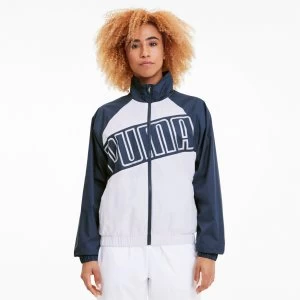 image of PUMA Feel IT Woven Windbreaker Womens Training Jacket, White/Dark Denim, size Large, Clothing