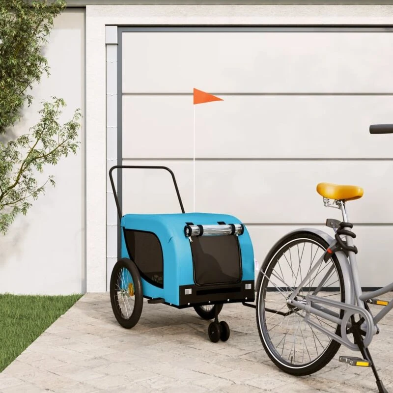 Image of vidaXL Pet Bike Trailer Blue and Black Oxford Fabric and Iron, Blue 94030