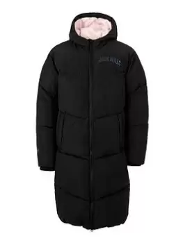 Image of Jack Wills Girls Long Line Padded Coat - Black, Size 5-6 Years, Women