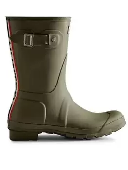 image of Hunter Original Short Tri Colour Logo Backstrap Boot - Green, Size 6, Women