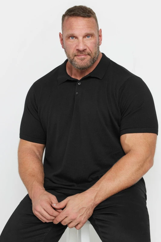 Image of BadRhino Knitted Short Sleeve Polo Shirt Black