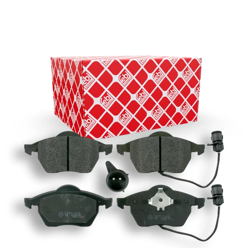 Image of FEBI BILSTEIN 16058 Brake pad set Front Axle, incl. wear warning contact, with piston clip Brake Pad Set,disc brake (402)
