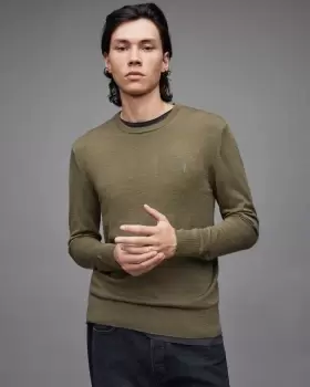 Image of AllSaints Mens Mode Merino Crew Jumper, Green, Size: XXL