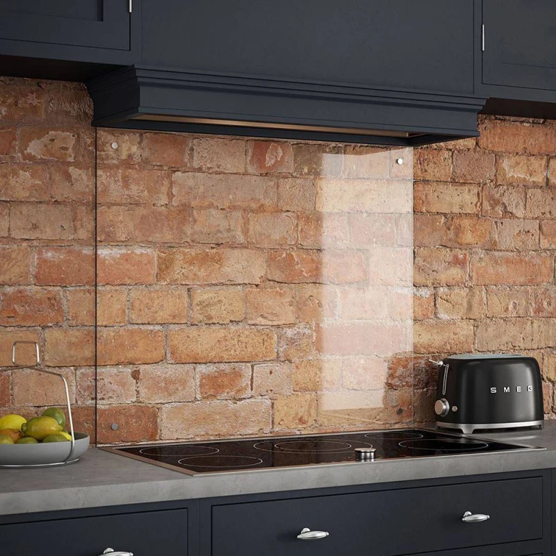 Image of Clear Glass Kitchen Splashback With Satin Chrome Caps 900X700Mm, Clear SB53635
