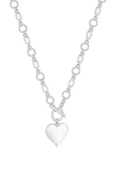 image of Silver Molten Heart Ball Chain Long Pendant Necklace