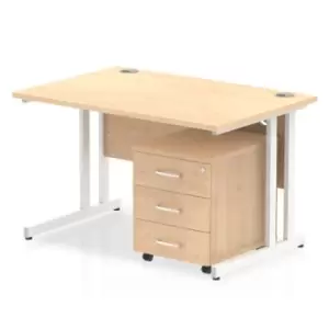 image of Impulse 1200 x 800mm Straight Office Desk Maple Top White Cantilever Leg Workstation 3 Drawer Mobile Pedestal