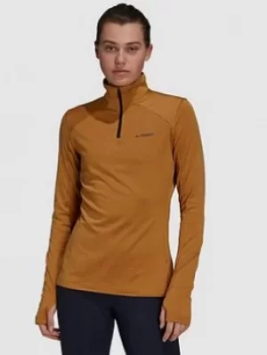 image of Adidas 1/2 Zip Fleece, Mustard Size M Women