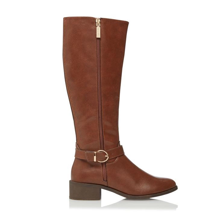 image of Head Over Heels by Dune Dark Brown 'Tihira' Block Heel Knee High Boots - 4