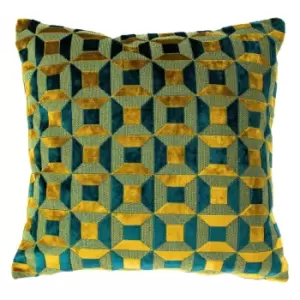 Image of Empire Velvet Jacquard Cushion Teal/Gold, Teal/Gold / 45 x 45cm / Cover Only