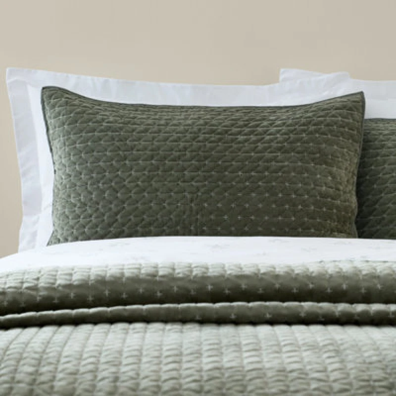 Image of Bianca Fine Linens Attica Velvet Embroidered Pillow Sham Pair Green