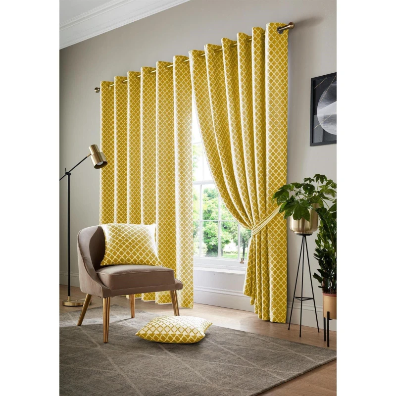 Image of Alan Symonds Cotswold Ring Top Lined Curtains - Pair - Yellow Yellow 9
