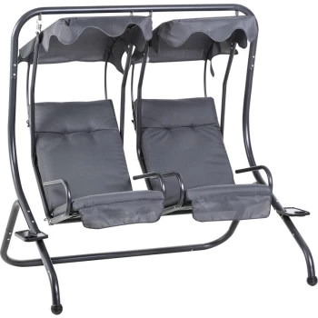 Image of Outsunny - Canopy Swing Modern Outdoor Relax Chairs w/ 2 Separate Chairs, Cushions and Removable Shade Canopy, Grey