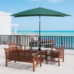 Image of Outsunny 3x2m Patio Umbrella Canopy Parasol Garden Tilt Crank Rectangular Sun Shade Steel Green