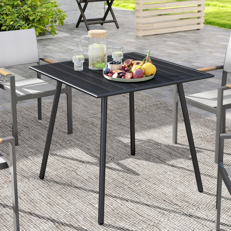 Image of Outsunny Garden Table for 4 Person with Slat Top - Steel Frame - Black TJ Hughes 5063603020054