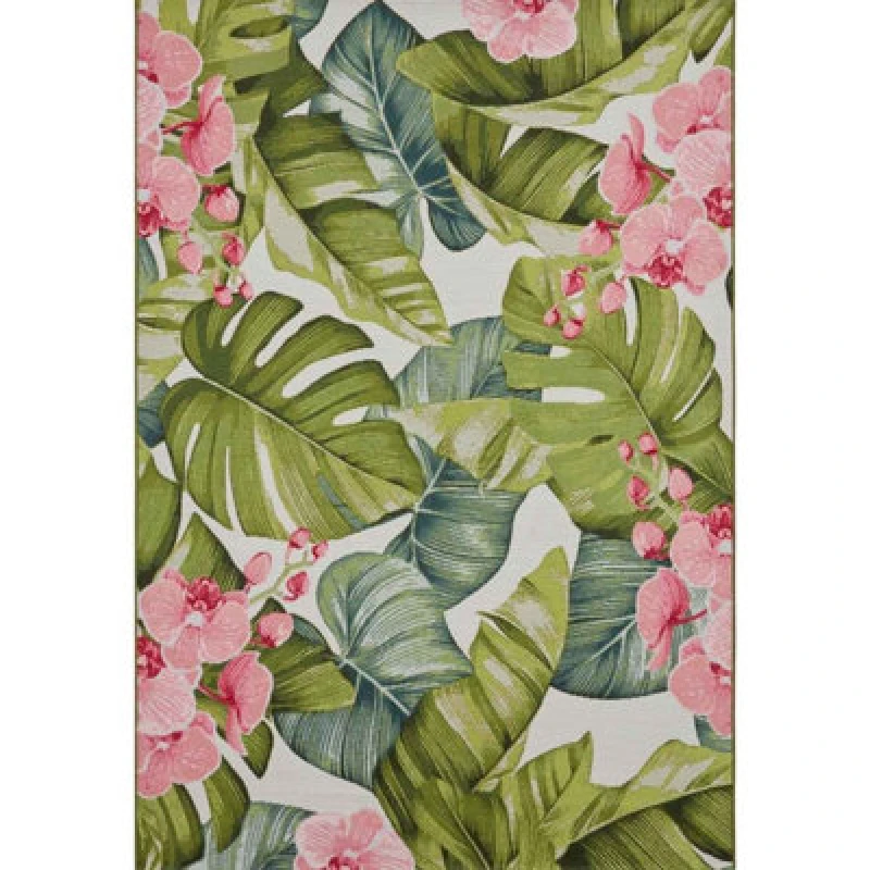 Image of The Rugs Flair Indoor Outdoor Rug And Runner - Tropical Flatweave Patio Rug In Multi