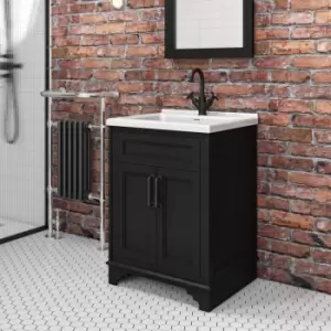 image of 600mm Black Freestanding Vanity Unit with Sink - Camden