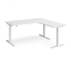 image of Height Adjustable Desk Rectangular Desk With Return 1600mm White Tops With White Frames Elev8 Touch