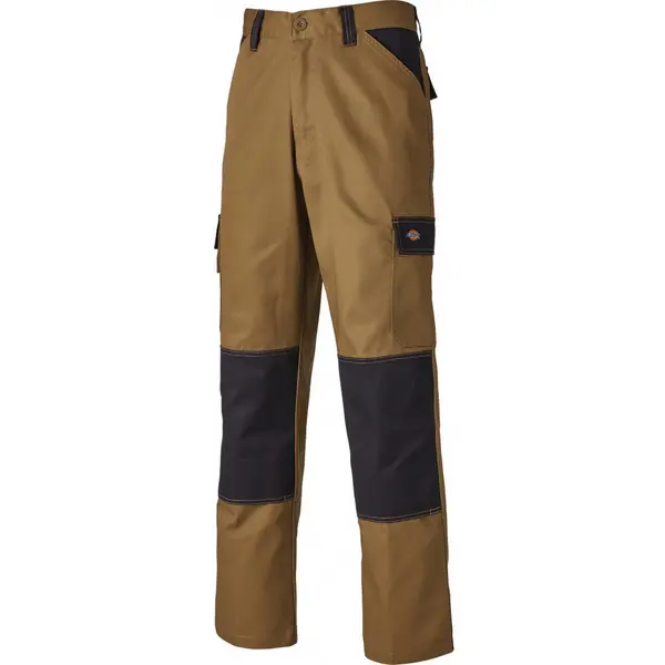 Image of Dickies Mens Everyday Polycotton Knee Pad Pouches Workwear Trousers 32R - Waist 32', Inside Leg 32' Khaki/Black ED247-KHB-32R