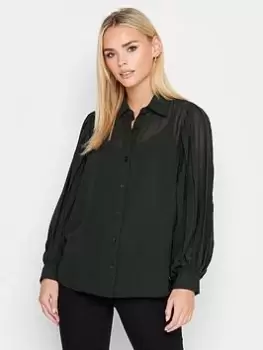 Image of PixieGirl Petite Pleat Sleeve Shirt, Black, Size 8, Women