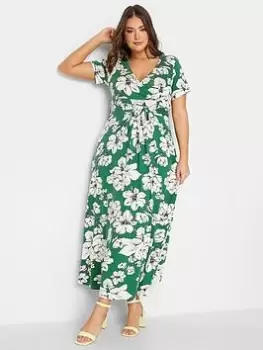 Image of Yours Wrap Front Dress - Green, Size 18, Women
