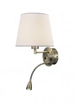 image of Wall + Reading Light with USB Charger, 1 x E27 (Max 20W) + 3W LED, 3000K, 210lm LED, Individually Switched, Antique Brass