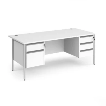 Image of Office Desk Rectangular Desk 1800mm With Double Pedestal White Top With Silver Frame 800mm Depth Contract 25 CH18S23-S-WH