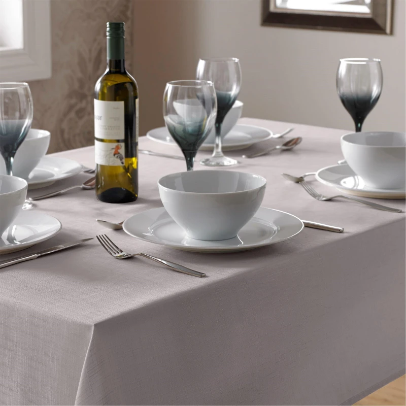 Image of Alan Symonds Durable Easy-Care Fade-Resistant Linen-Look Tablec Silver unisex 85cm Round