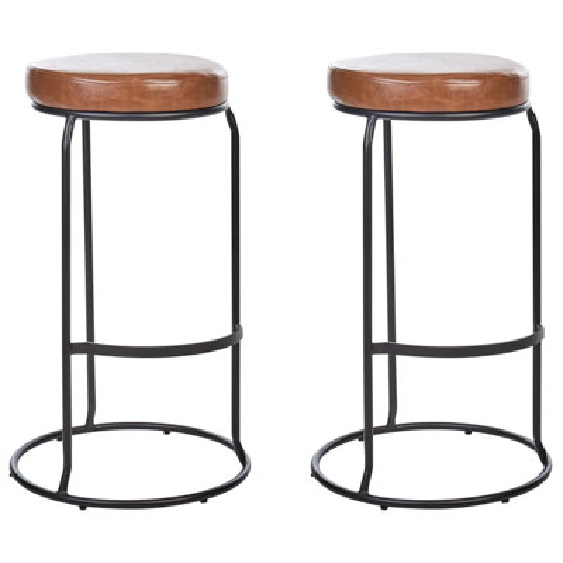 Image of Beliani Set Of 2 Bar Stools Milroy Faux Leather Brown