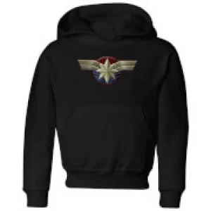 image of Captain Marvel Chest Emblem Kids Hoodie - Black - 11-12 Years