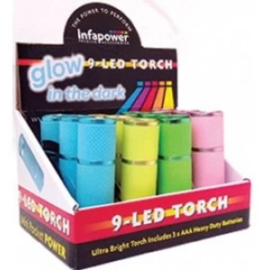 Image of Infapower F007 Glow In The Dark 9 LED Torch (Pack of 12)